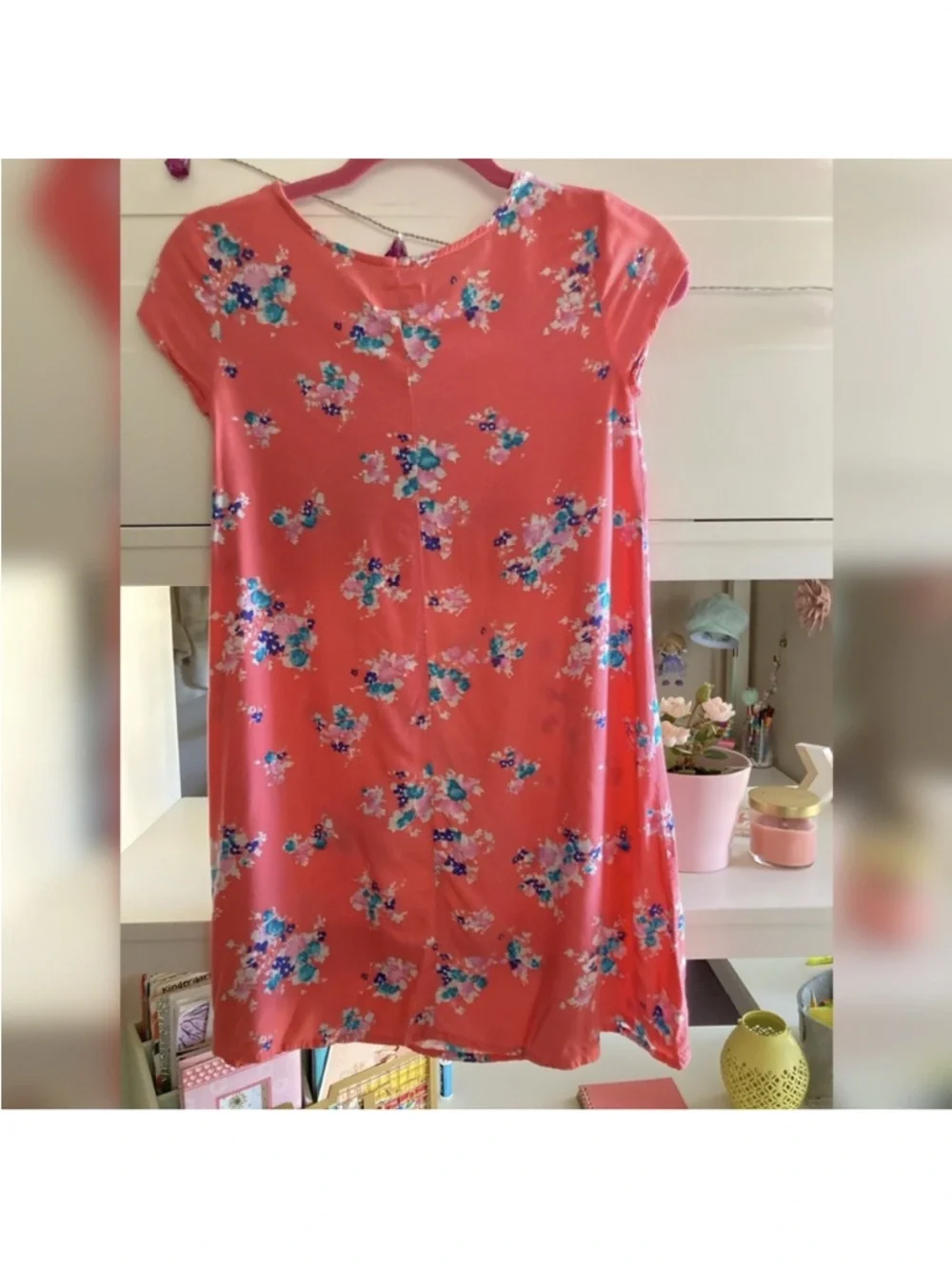 Old Navy Pink Floral Dresses with Blue and White Blooms